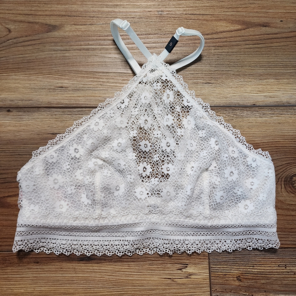 Victoria's Secret Bralette Womens S Ivory Lace Floral Halter NEW